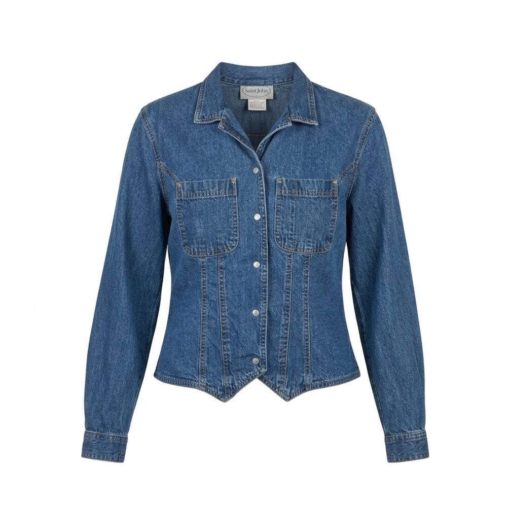 Vintage 90's Y2K Stonebridge Western Pearl Snap Medium Blue Denim Jean Jacket